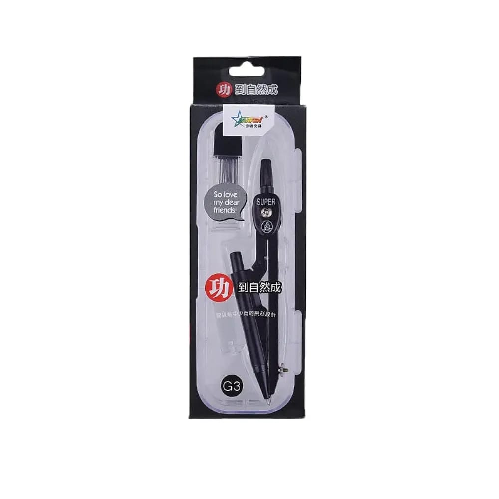 G3 black metal compass with pencil refills