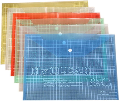 140 microns transparent multi-colored file folder set with button lock
