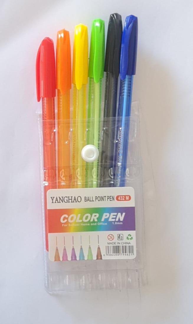 YANGHAO colored Ball point Pen Set Of 6 Pens