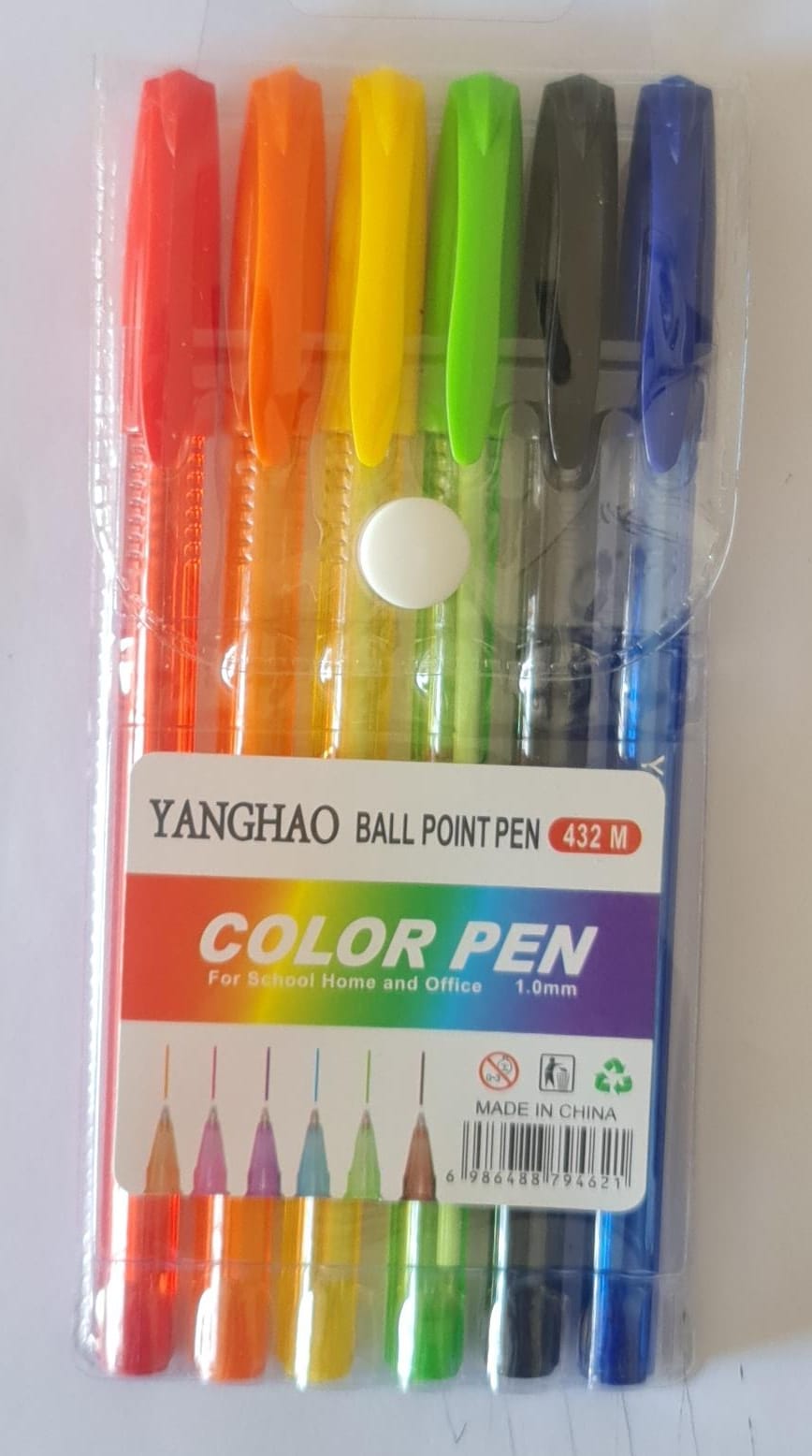 YANGHAO colored Ball point Pen Set Of 6 Pens