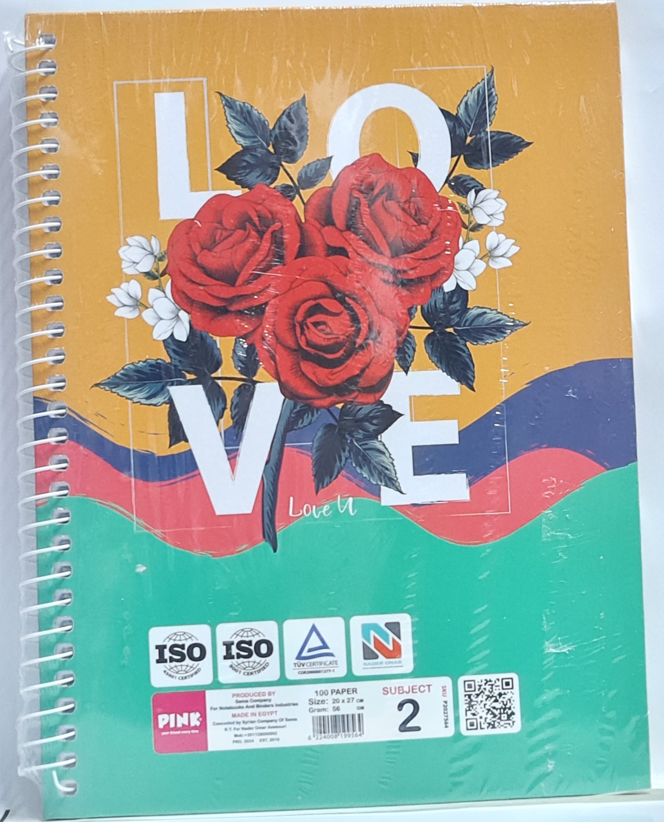 Pink hard cover notebook A4 100 sheets 2 subjects size 20*27 cm
