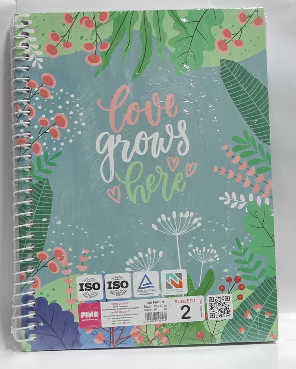 Pink hard cover notebook A4 100sheets 2 subjects size 20*27 cm