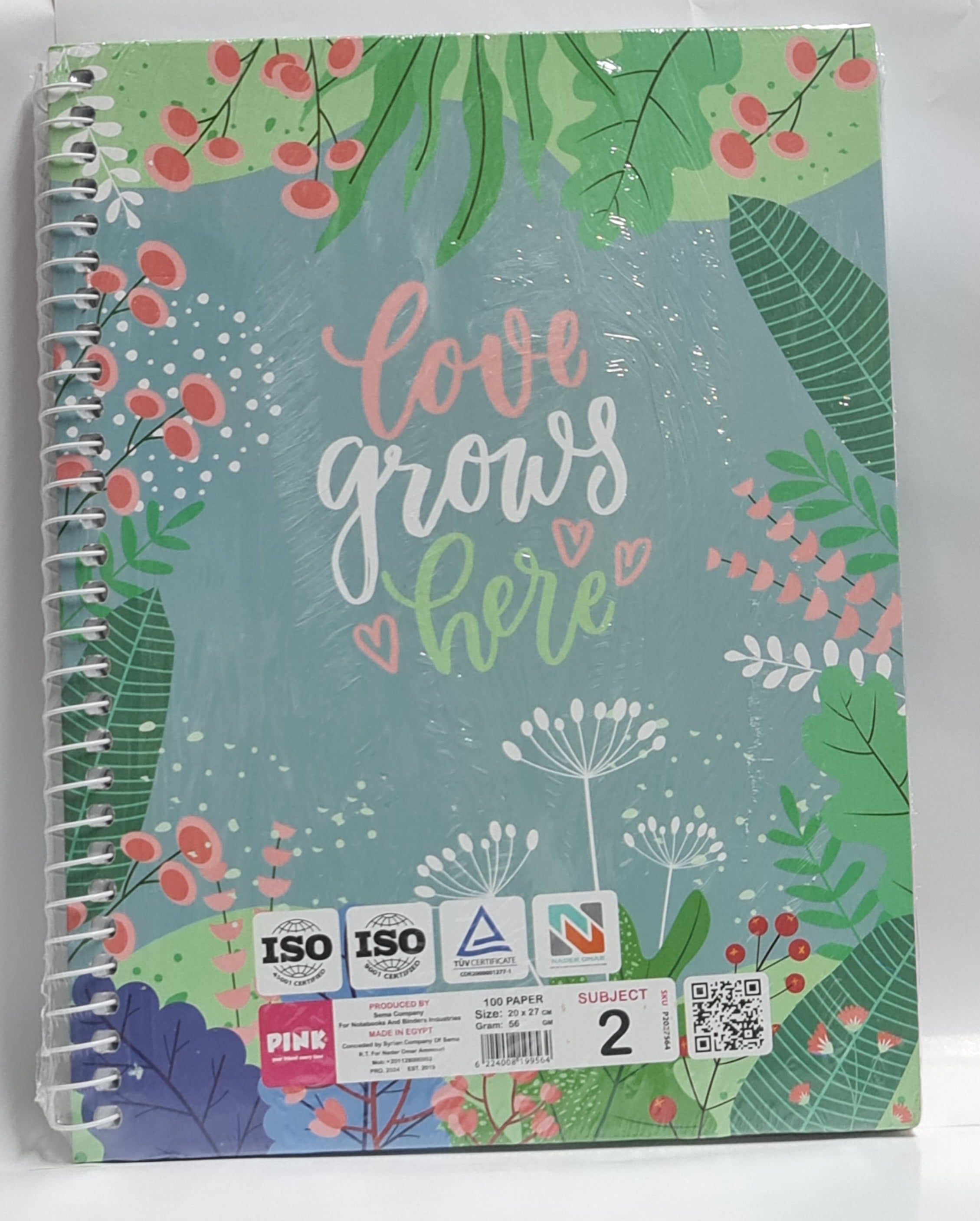 Pink hard cover notebook A4 100sheets 2 subjects size 20*27 cm