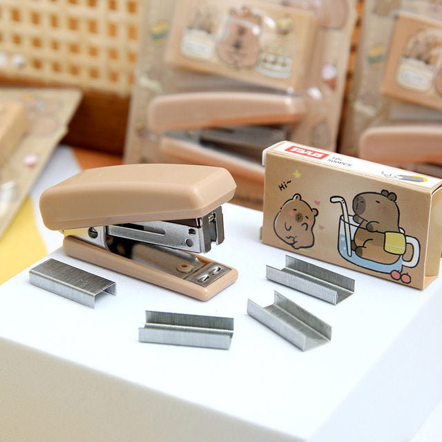Capybara-themed mini stapler set